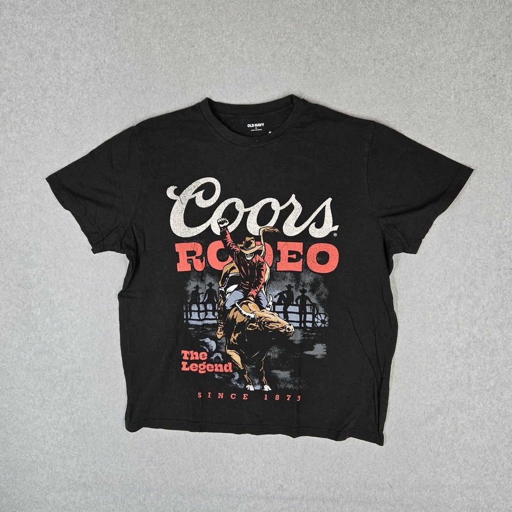 Coors Men Shirt XL Black Rodeo Cowboy Western Graphic Print Short Sleeve READ